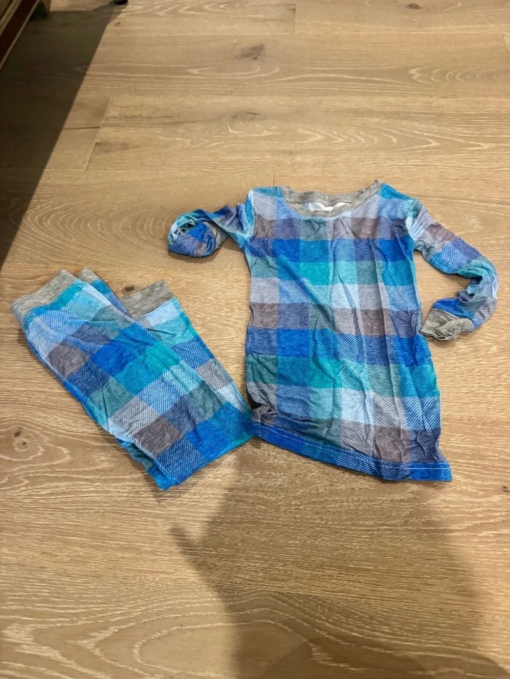 Little Sleepies 4T PJS-Blue/Grey Plaid -EUC